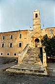 Hania, the Akrotiri peninsula. The Aya Tridha Mon Zangarlo monastery. The high bell-tower (built in 1864) loom over the entrance of the precinct walls. 